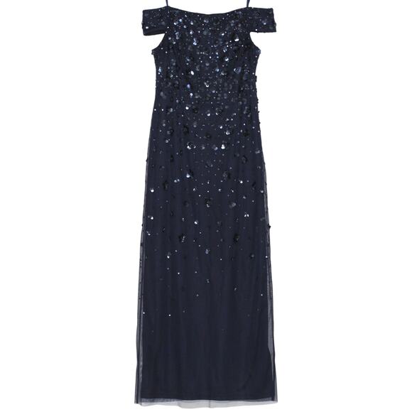 Adrianna Papell Navy Beaded Off Shoulder Formal Maxi Dress Size 14 - Picture 2 of 13